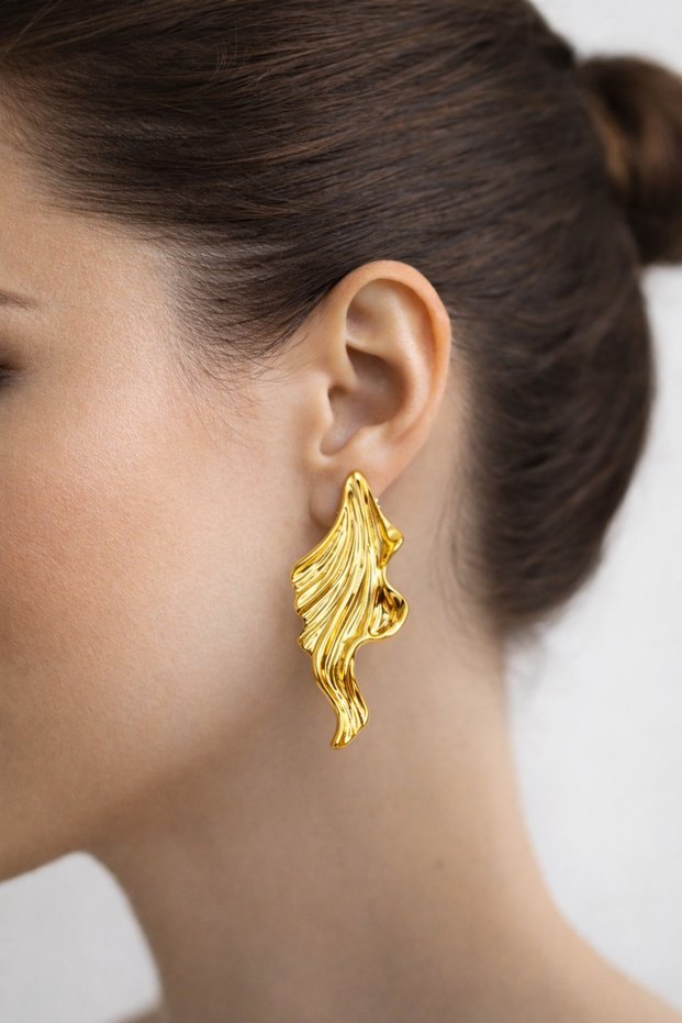 Artefact Yellow Women's Steel Earrings - Wavy Organic Design Earrings