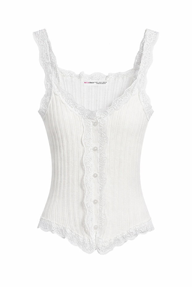 2051 Women's Lace Detail Blouse White