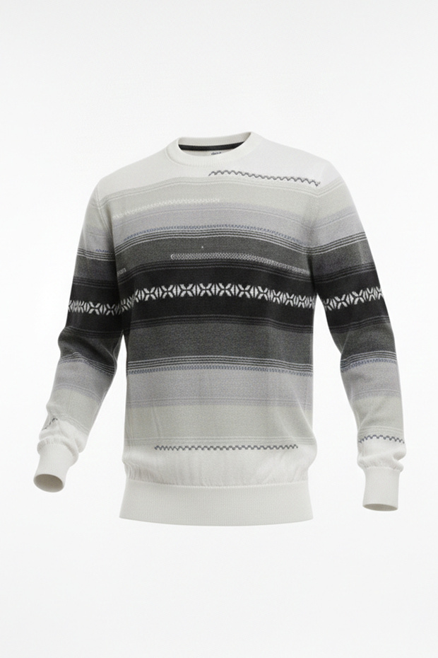 سترة رجالية نحيفة منقوشة برقبة دائرية - 4