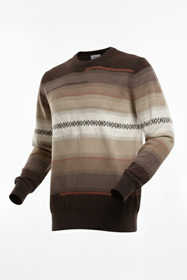 سترة رجالية نحيفة منقوشة برقبة دائرية - 4