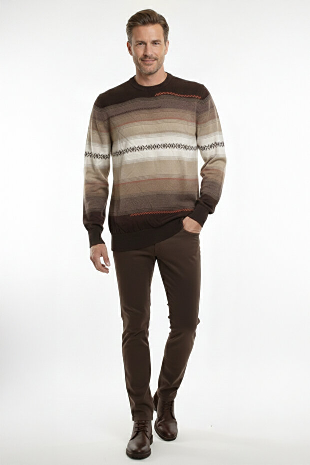 سترة رجالية نحيفة منقوشة برقبة دائرية - 2