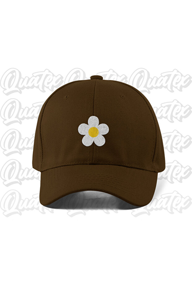 Daisy Embroidered Hat - Brown Color 100% Cotton Gabardine Unisex Model Hat