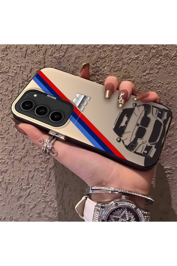 Samsung Galaxy S23 Compatible Silicone Bmw Patterned Edge Hard Back Anti-Fall Phone Case