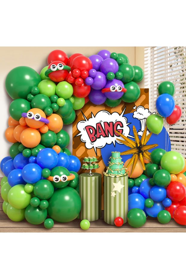 Other Other 122Pcs Green Super Turtle Balloon Arch Set, Green Red Orange Purple Blue Long Balloons w