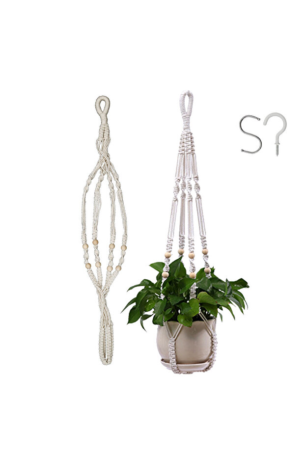 WHITE Macrame Plant Hanger Net Hanging Flower Pot Holders Indoor Outdoor Handmade Hanging Planter Ba