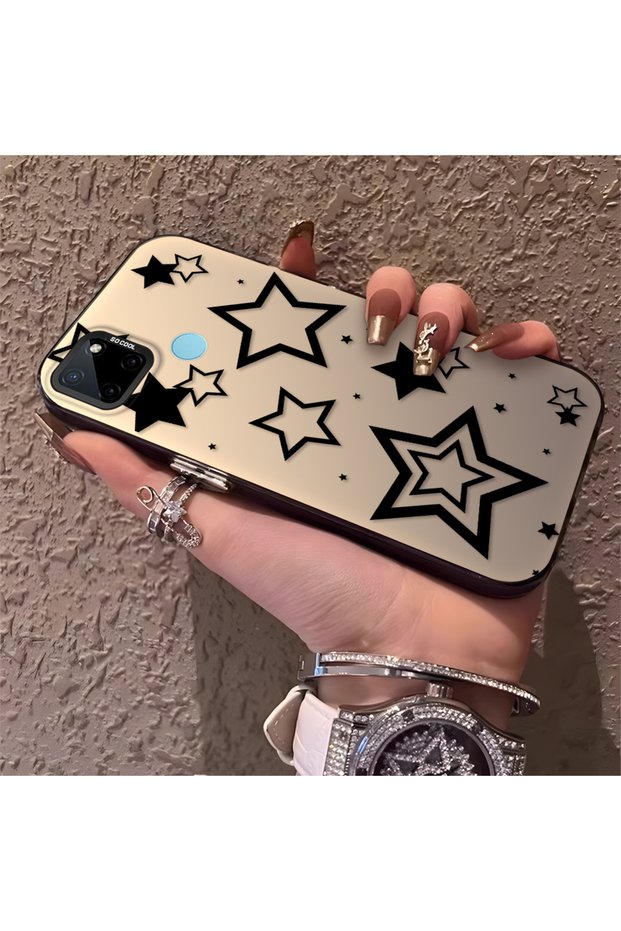 Realme C21Y Compatible Silicone Edge Hard Back Anti-Fall Phone Case with Stars Pattern