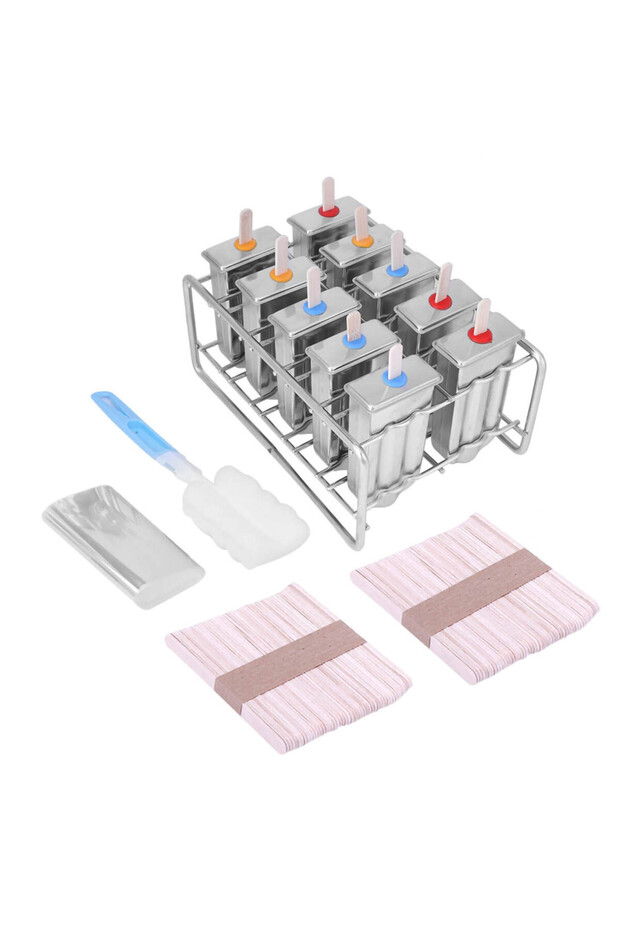 Silver 10 Molds Stainless Steel Ice Cream Mould Lolly Popsicle Stick Holder Popsicle Mold Stainless