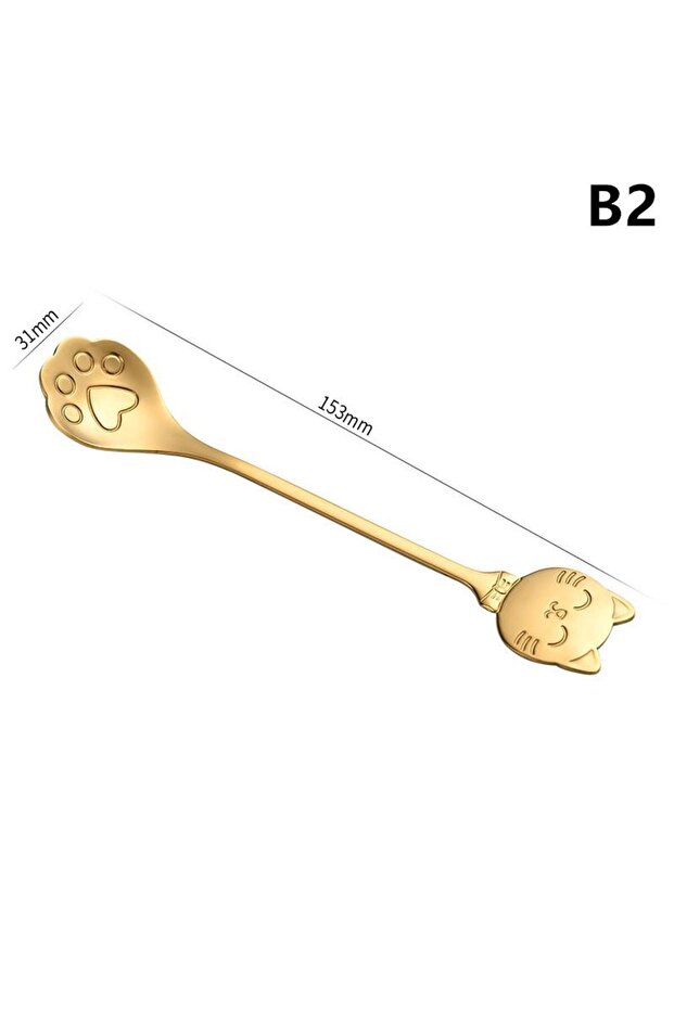 B2 ●1PCS Cute Cat Claw Spoon Stainless Steel Coffee Mixing Spoon Ice Cream Cake Dessert Teaspoon Sco