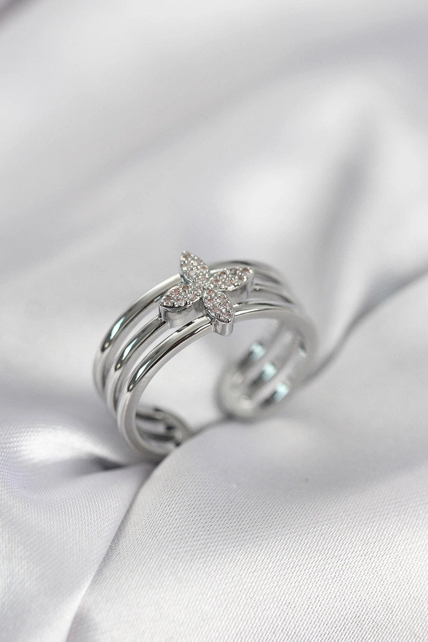 Silver Color Zircon Stone Clover Model Women's Ring
