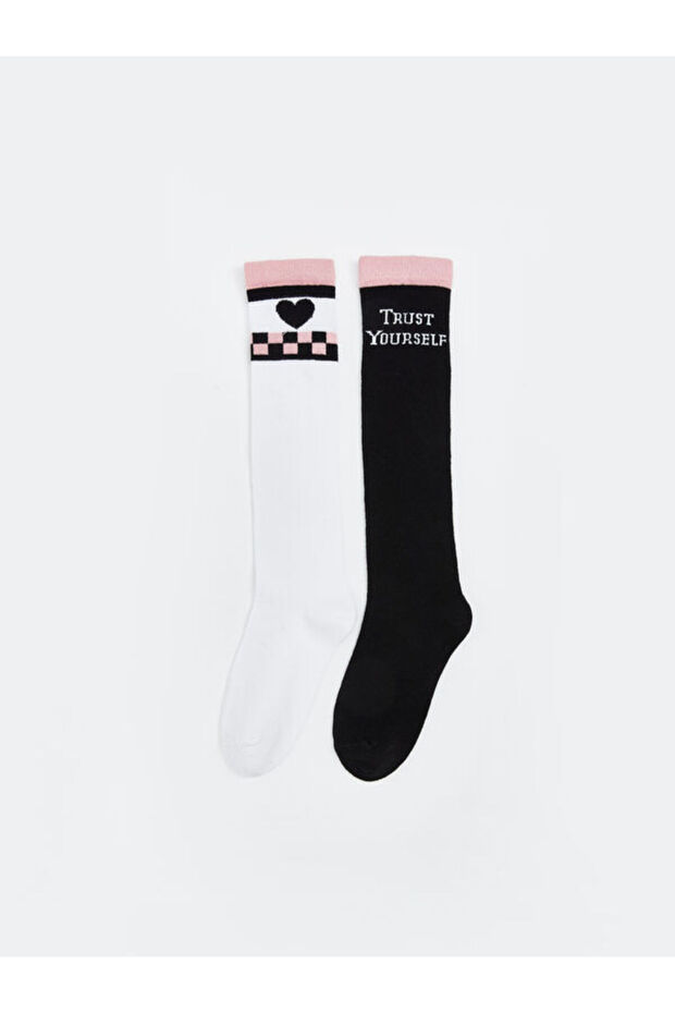 Rmz Gi̇yi̇m Farkiyla Embroidered Girls' Knee Socks 2-Piece Set