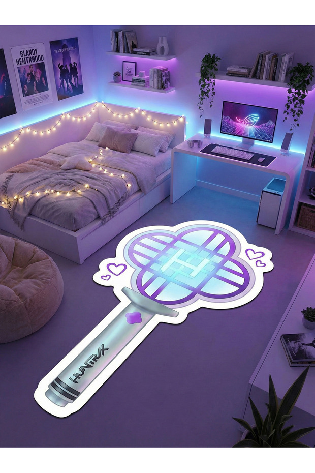 Non-Slip Base K-Pop Demon Hunters Themed Machine Washable Teen Room Carpet 80X150