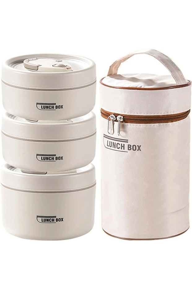 Insulation box beige 3pcs Insulated Lunch Box 304 Stainless Steel Food Grade Lunch Box Set with Insu