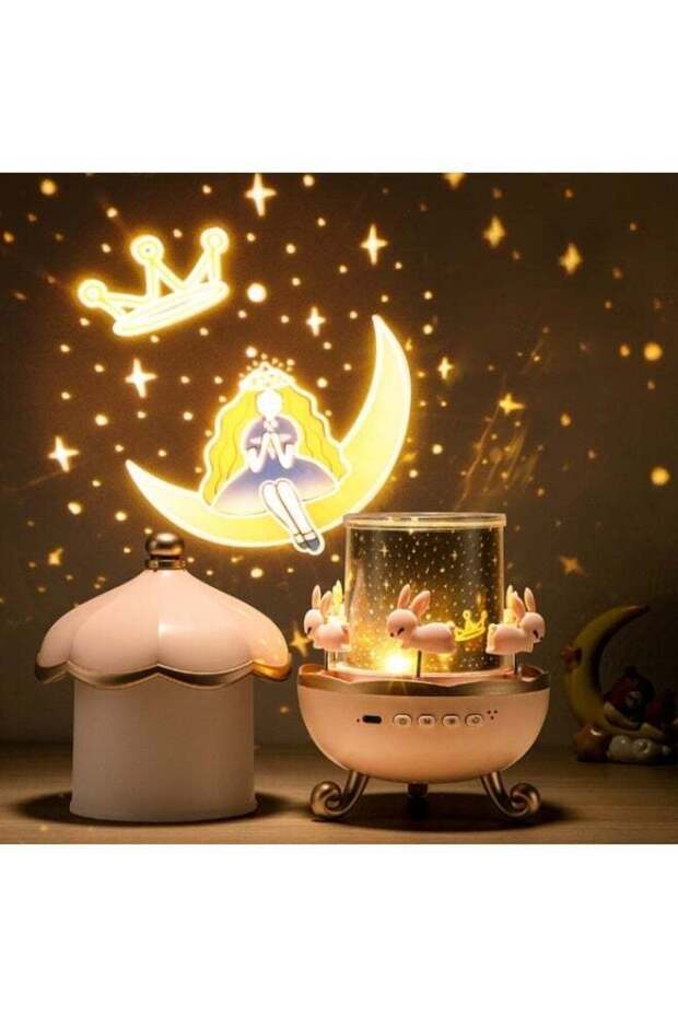 Bunny's Carousel Night Light Projector – 360° Rotating Starry Sky & Ocean Projection Lamp for Kid