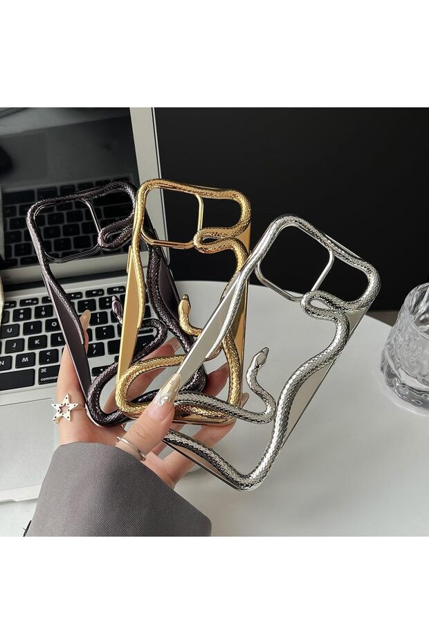 حافظة هاتف متوافقة مع iPhone 16 بنمط ثعبان ثلاثي الأبعاد مجوفة ومطلية كهربائيًا - مصنوعة من مادة TPU - 5