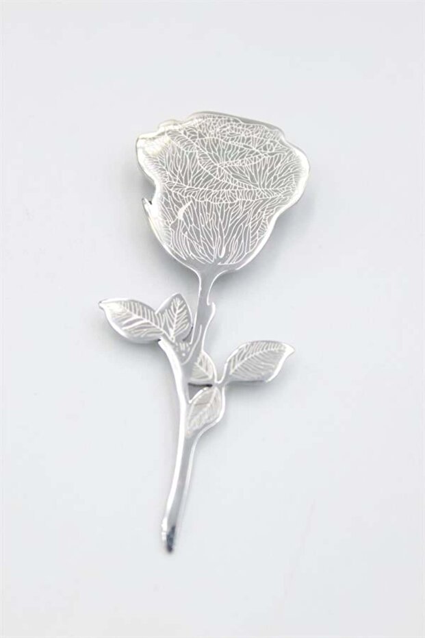 Çelik Gül Broş - Gümüş - 1