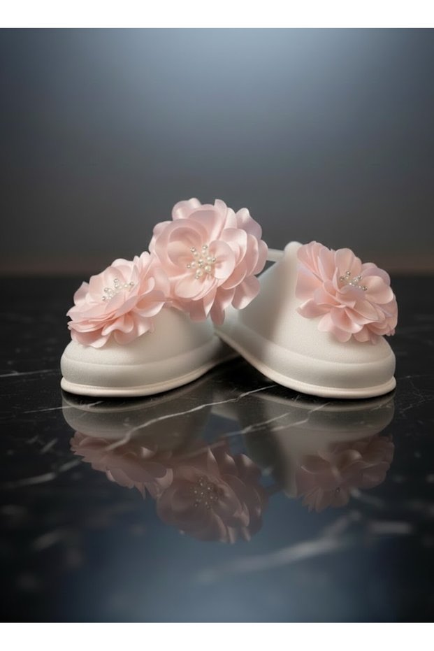 Women's Powder Flower Detailed Pearl Detailed Special Design Maternity Crown Slippers Set
