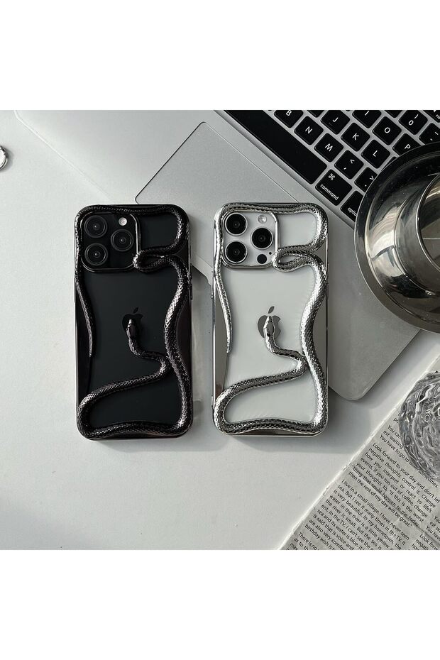 حافظة هاتف متوافقة مع iPhone 16 بنمط ثعبان ثلاثي الأبعاد مجوفة ومطلية كهربائيًا - مصنوعة من مادة TPU - 1