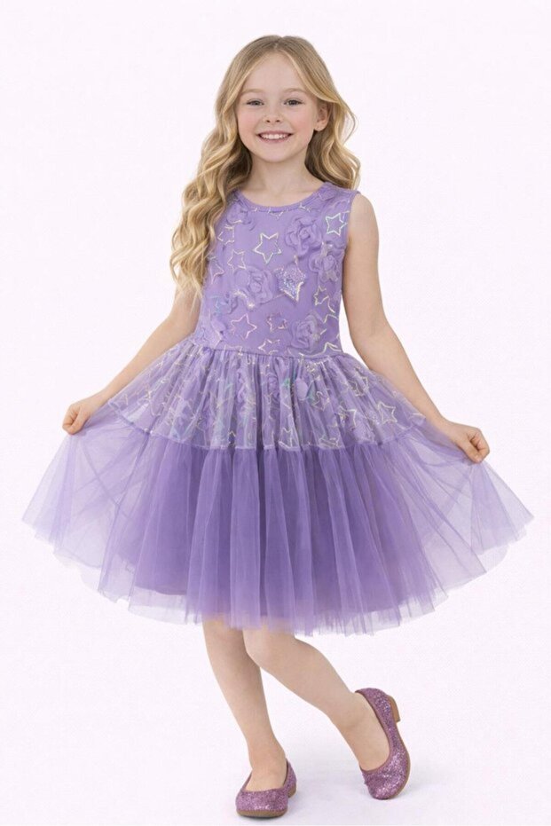 April 23 October 29 Show Outfit Girls' Star Detailed Lilac Tulle Dress Noble 24