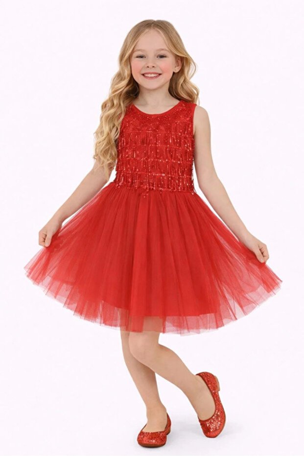 April 23 October 29 Show Outfit Girls' Red Sequined Tulle Dress Noble 24