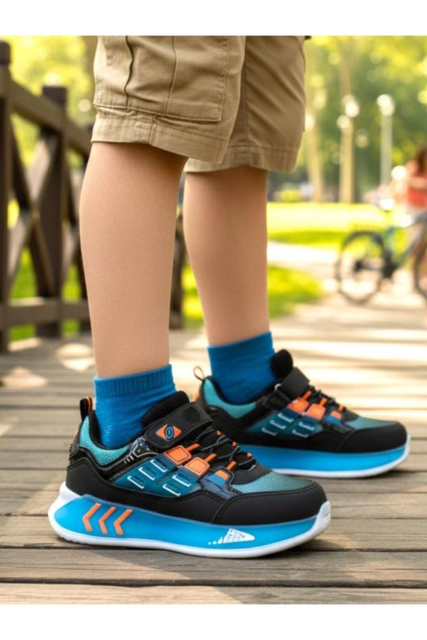 Boy's Black Orange Soft Comfort Sole Sports Shoes Anti-Sweat Knitwear Sneaker
