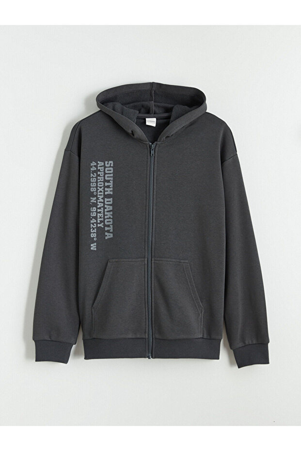 Nevaa Collection Anthracite Hooded Boys' Zippered Sweatshirt
