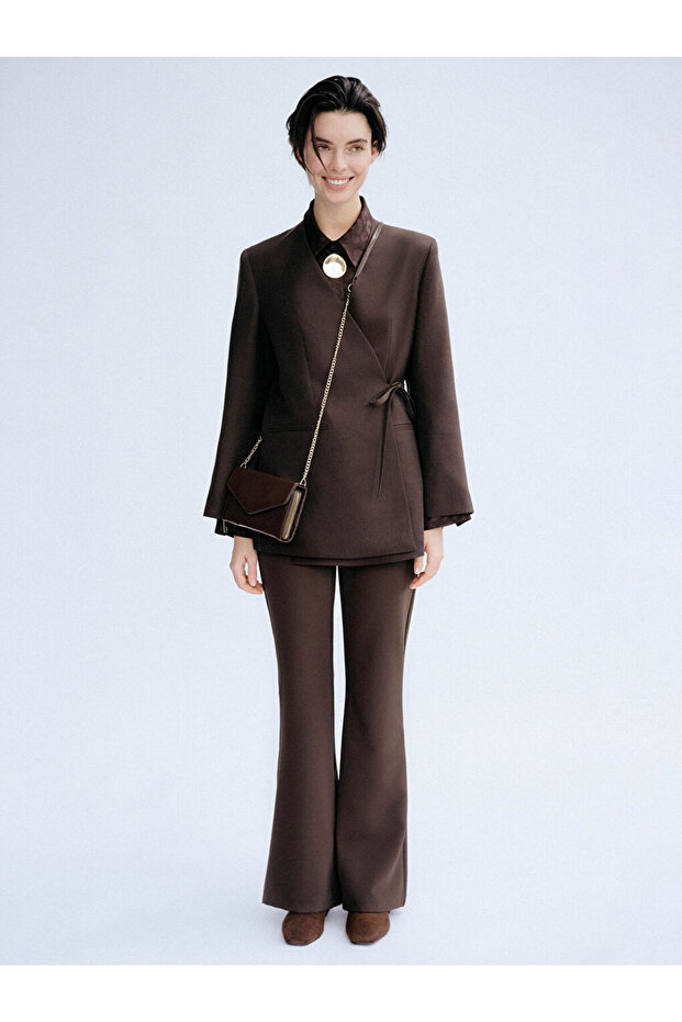 Lcw Modest Brown Elastic Waist Flared Women's Trousers