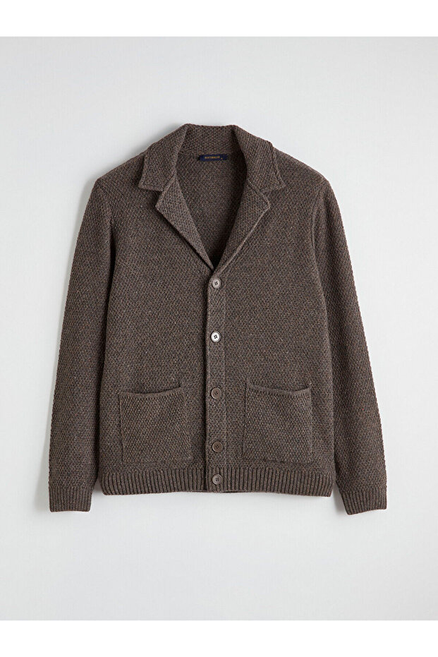 Mg trenden beige standard fit wool blend men's knit cardigan