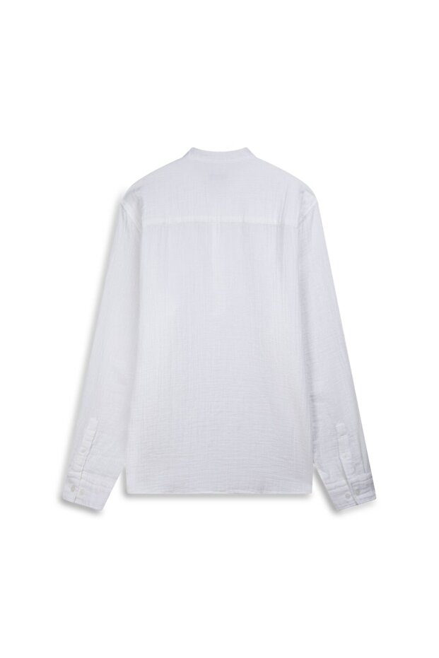 Uzun Kollu Önü Düğmeli Basic Beyaz Gömlek - 2