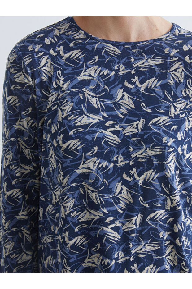 Crew Neck Patterned Blouse - 3
