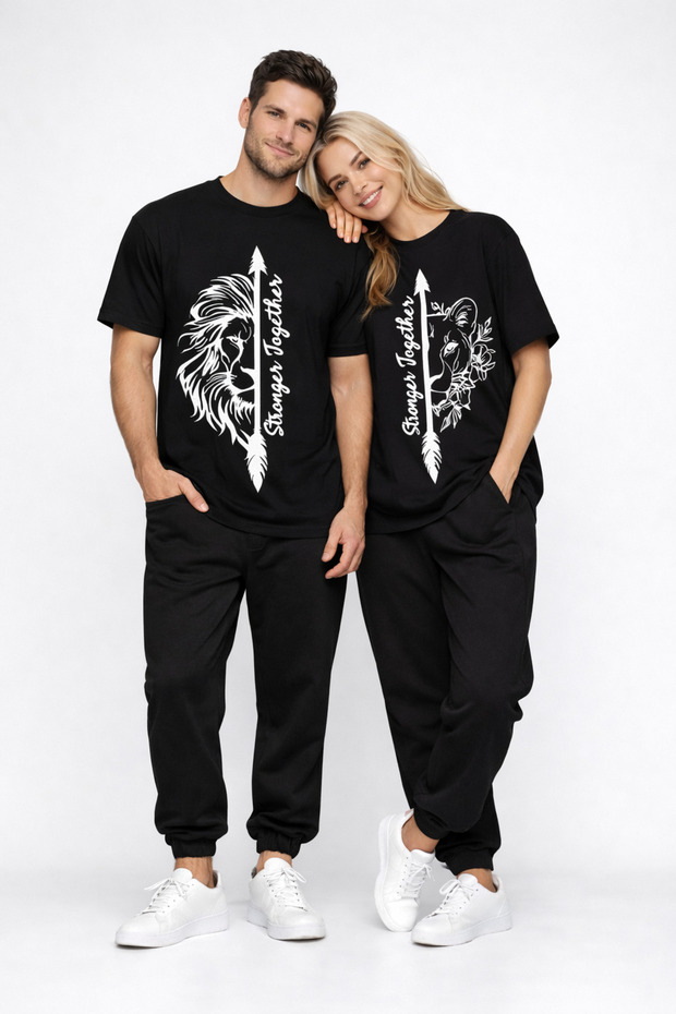 Lover's Combination Oversize Couple T-Shirt Unisex Stronger Together Printed 2-Piece Set