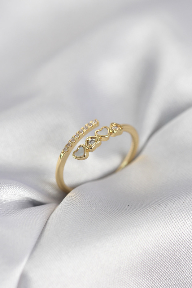 Gold Color Zircon Stone Minimal Heart Model Women's Ring -