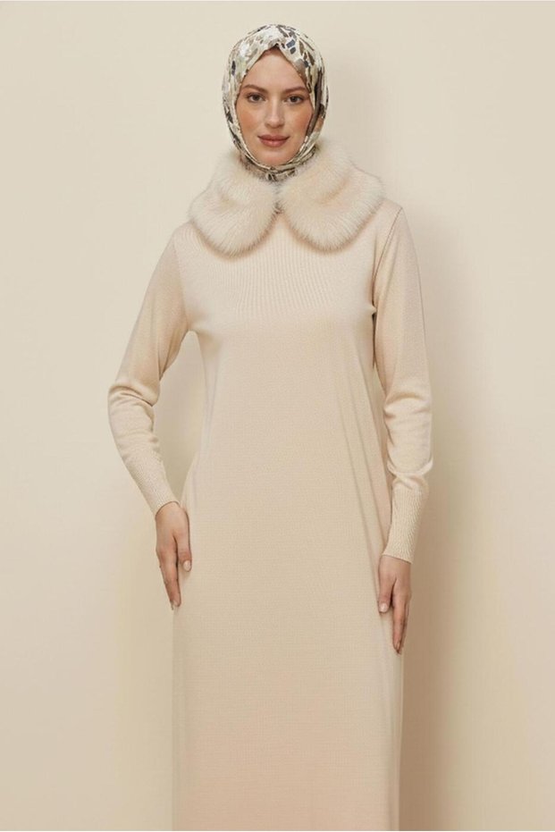 Fur Detailed Knitting Dress 44936