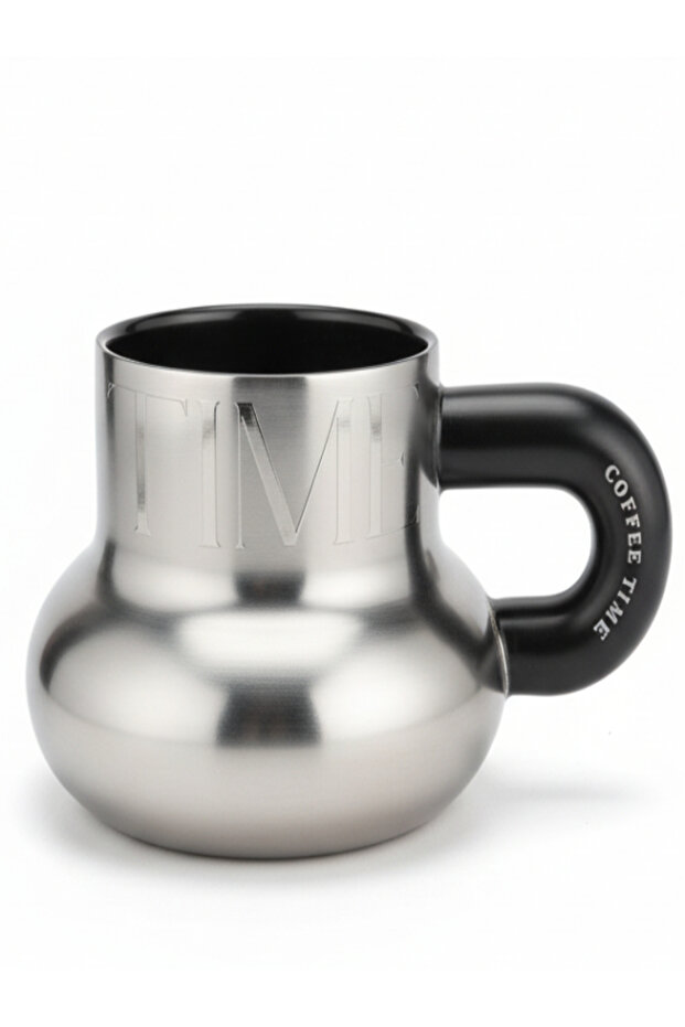 Premium Ceramic Coffee Mug 400 ml – Elegant Silver and Black Finish with Coffee Time Text.