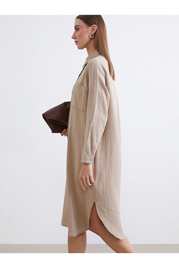 Textured Slit Shirt Dress