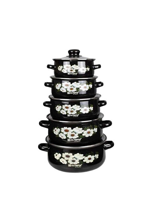 Premium 10 Piece Casserole Pot Set, Enamel Coated Cookware with Transparent Glass Lids, Scra