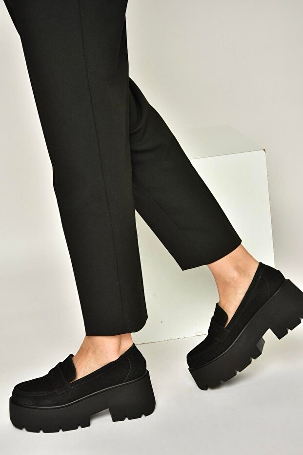 Y272972502 Black Suede Thick Soled Casual Women's Shoes