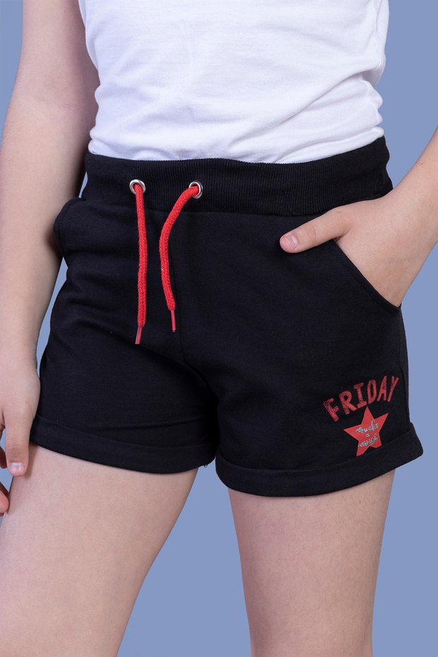 Girl's Printed Basic Shorts with Ribbed Waist and Pockets