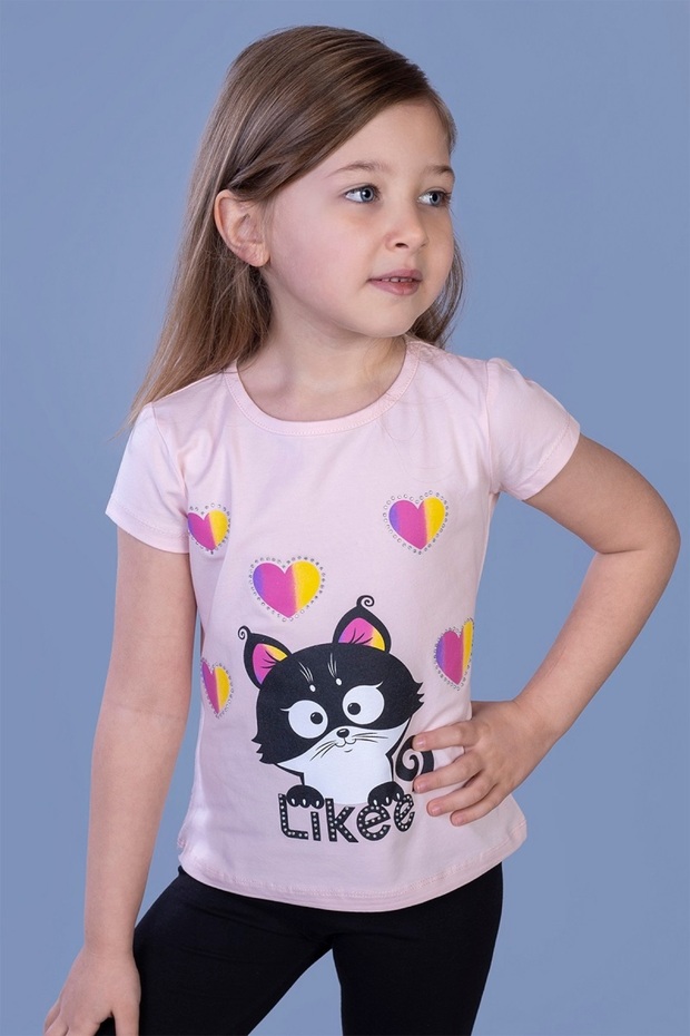 Girl's Printed Crew Neck Short Sleeve T-Shirt