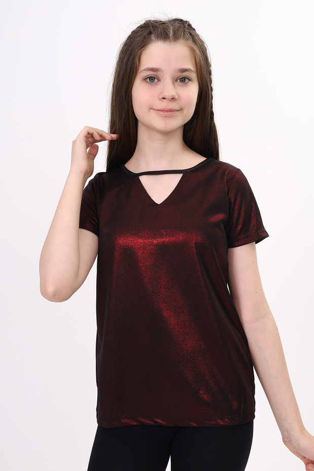 Girl's Glittery V-Neck Short Sleeve T-Shirt