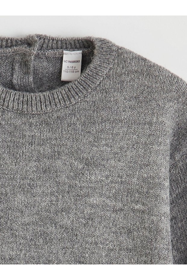 Gray Crew Neck Bow Detailed Baby Girl Knitwear Set