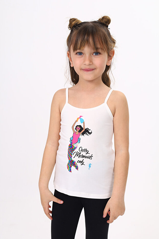 Girl's Printed Straight Neck Strap T-Shirt