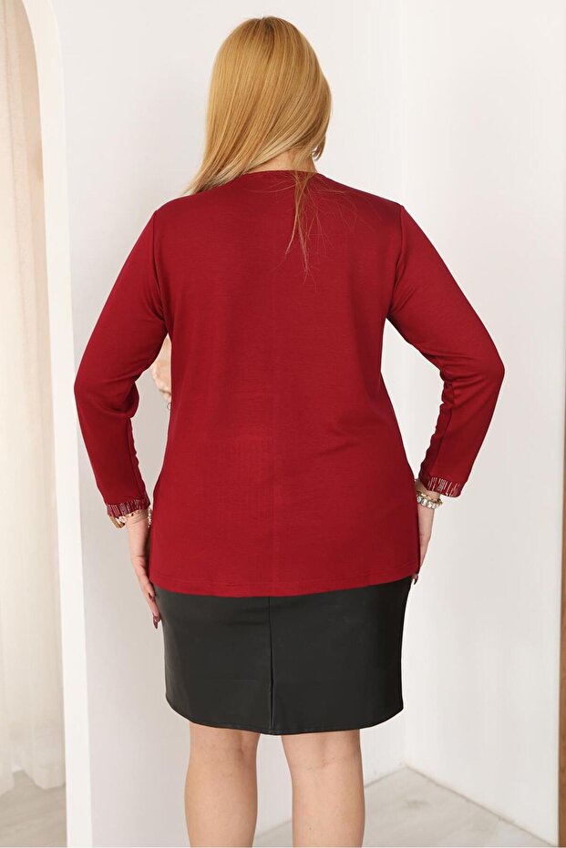 بلوزة فضية منقوشة بالحجارة مقاس كبير - 8