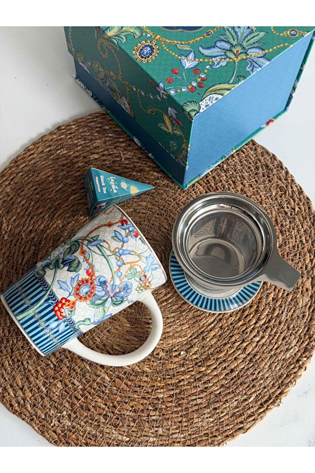 Herbal Tea Cup with Strainer 3 Pieces Azur 300ml