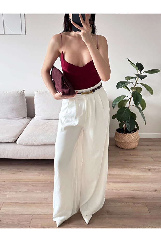 Askılı Basic Bodysuit - BORDO - 5