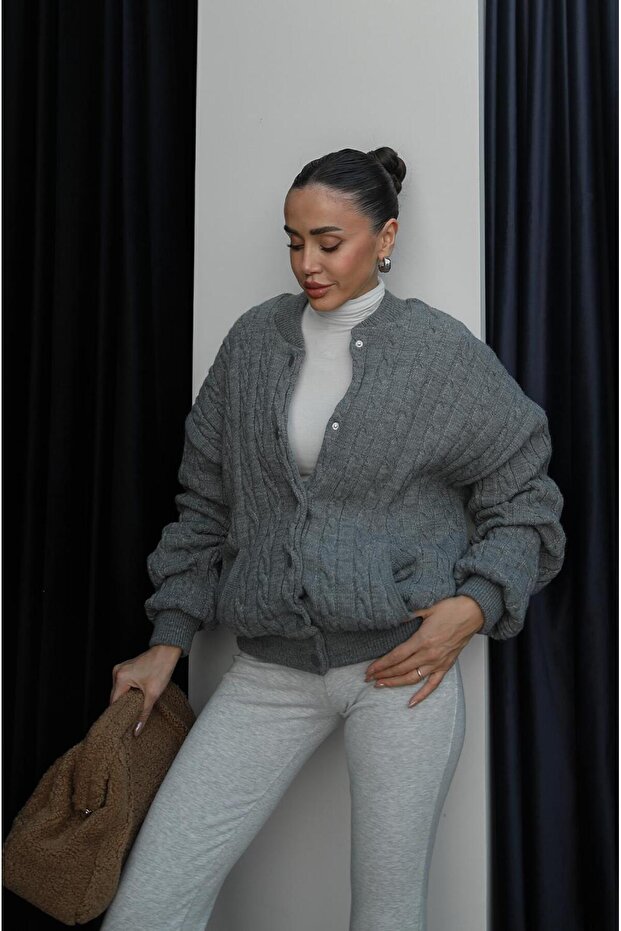 Gray Knitted Bomber Jacket - 2