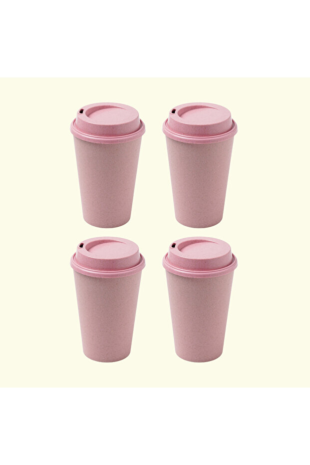 Earth Friendly Sipper Mug with Lid | Made with Rice Husk | Microwave Safe | 360 ml | Set of 4