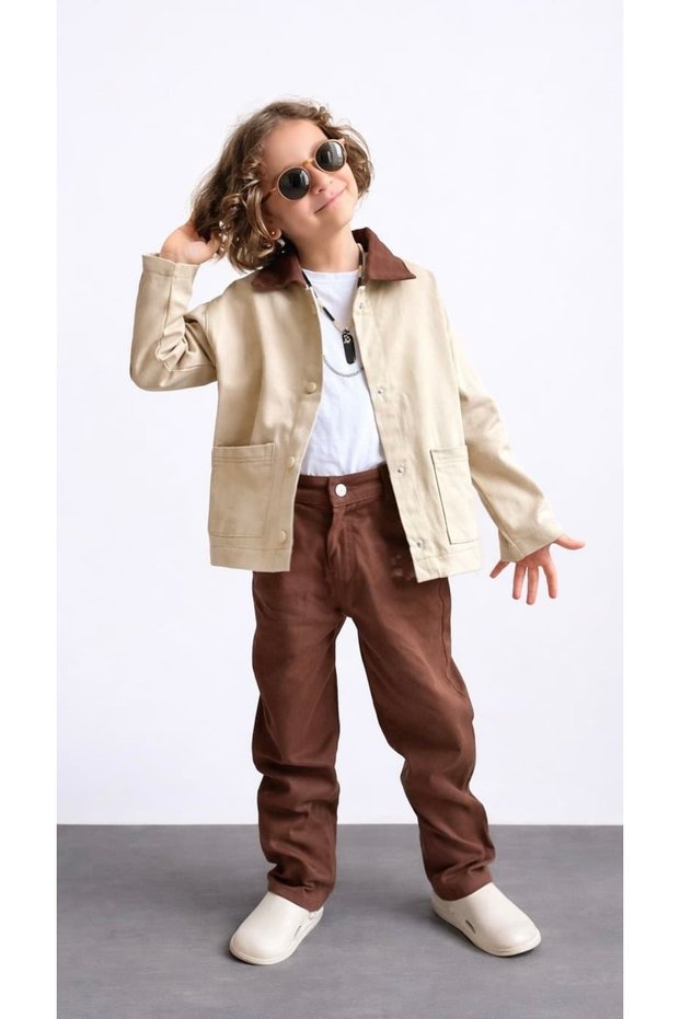 Boys' Festive 3-Piece Set Jacket-Badi̇-Pants Stylish Lower and Upper Set