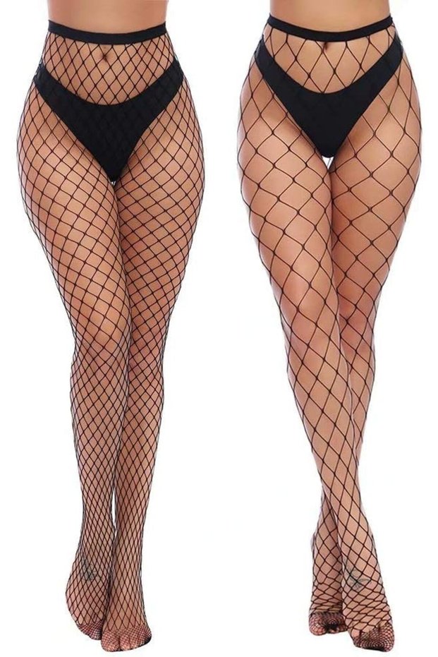 Womens High Waist Tights Fishnet Stockings Thigh High Pantyhose, Pack of 2