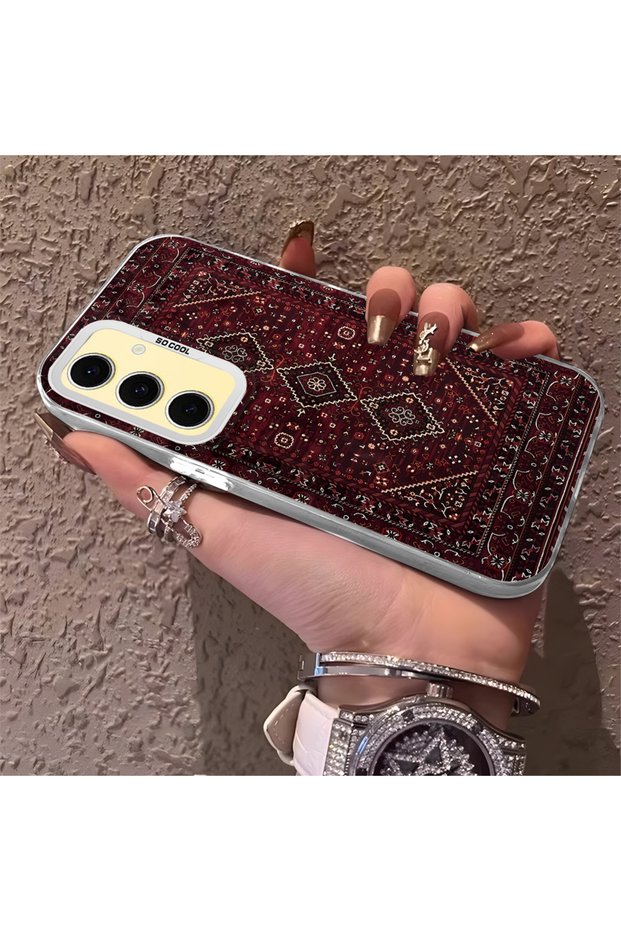Samsung Galaxy S24 Fe Compatible Silicone Edge Hard Back Anti-Fall Phone Case with Kilim Pattern