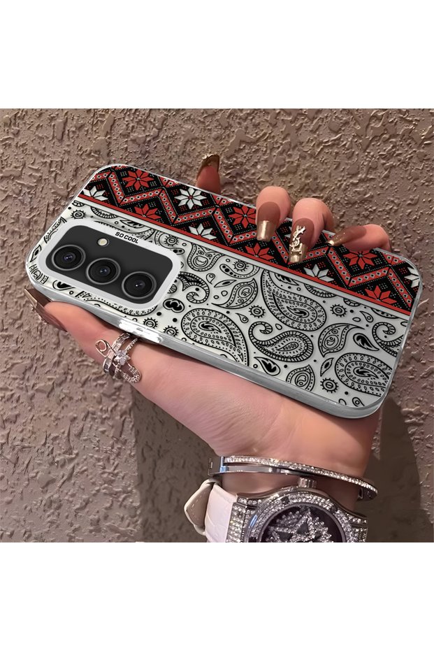 Samsung Galaxy S24 Plus Compatible Rug Patterned Silicone Edge Hard Back Anti-Fall Phone Case